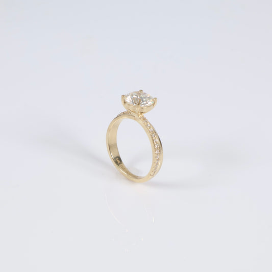 14K YG Lab Diamond Round Brilliant With Certificate Engagement Ring / 3.66gr / Sz 6.5 / 2.01Ct Lab Dia / F / VS1
