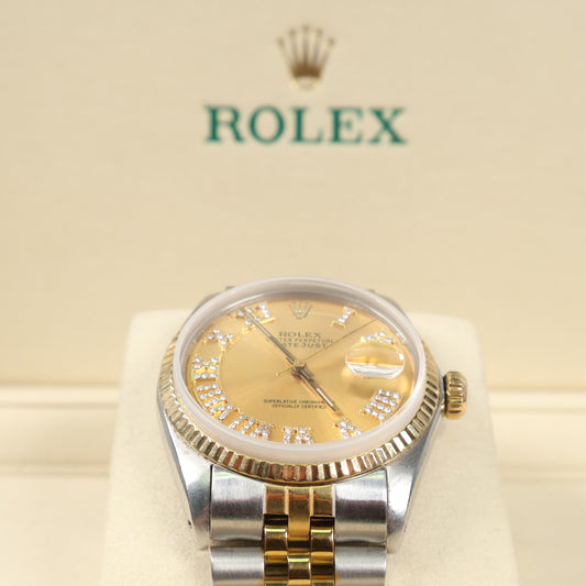 Rolex Datejust Champagne Dia Dial Roman Numbers Ref 16013 Watch / 36mm /