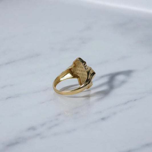 14K YG Cross Rings / 4gr / Sz 7 3/4 / White Zircons