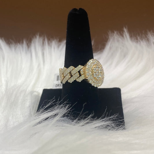 14K Yellow Gold Diamond Cuban Flower Ring 2.96Ct / 11.1gr / Size 10