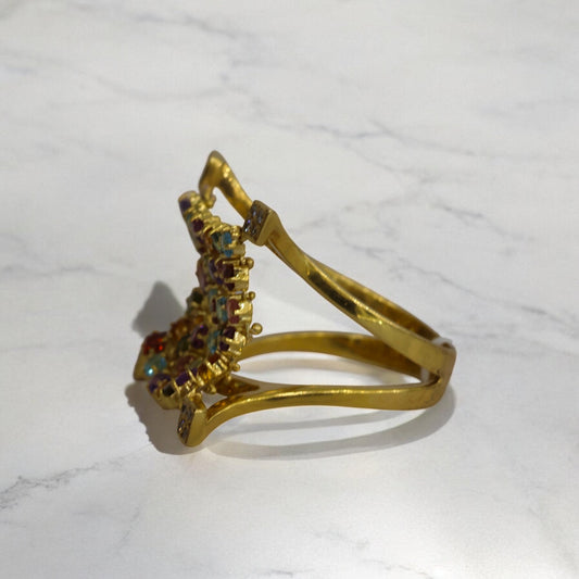 Mesh Ring 18K Yellow Gold With Diamonds-Colorstone / 9.4gr / Size 8