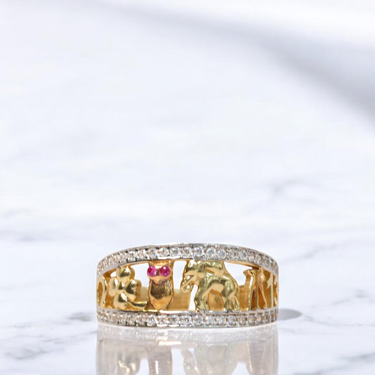 14K Yellow Gold 13 Lucky Symbols Ring With Zirconia / 2.5gr / Size 6.5