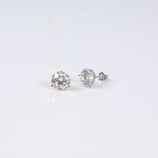 14K WG Lab Diamond Solitaire Round Stud Earrings / 2.38gr / 9mm / 6Ct Lab / VS / F