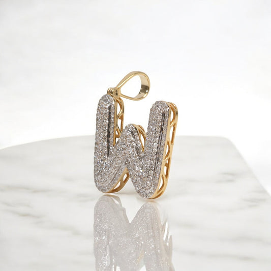 10K YG Diamond Letter W Pendant / 3.1gr / 1.1in / 0.64Wt Dia