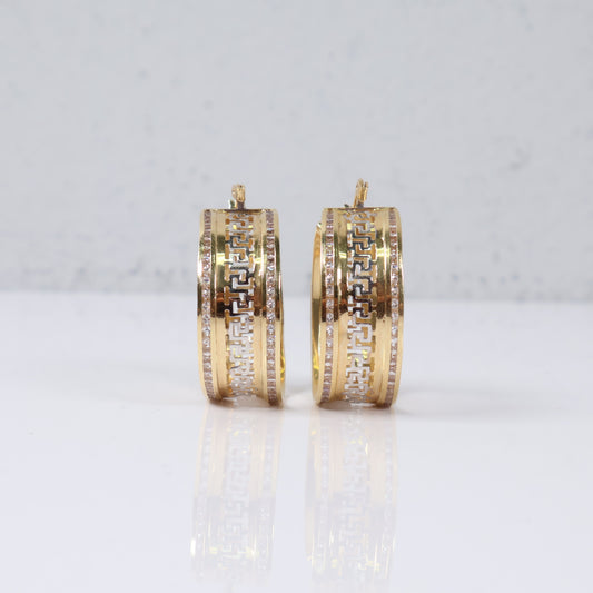 14K Yellow - White Gold Luxury Hoop Earrings / 8.7gr