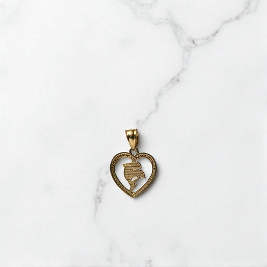 14K Yellow - White Gold Heart-Dolphin Pendant / 1gr / 0.8in
