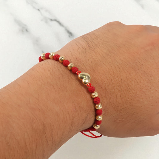 18K YG Heart-Diamond Cut Balls Bracelet Tejido / 1.65gr / Adjustable /