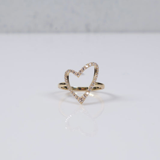 14K YG Lab Diamond Heart Silhouette Rings / 2.56gr / Sz 6.5 / 0.33 CTTW Lab VS / E-F