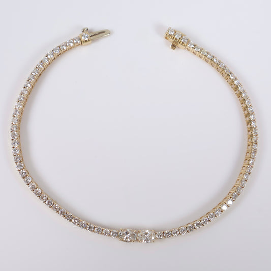 14K YG Lab Diamond Tennis Bracelet / 6gr / 2.1mm / 7in / 3.13Ct Lab Dia