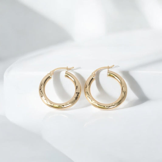 14K YG Luxury Hoop Earrings / 2.47gr / 1in /