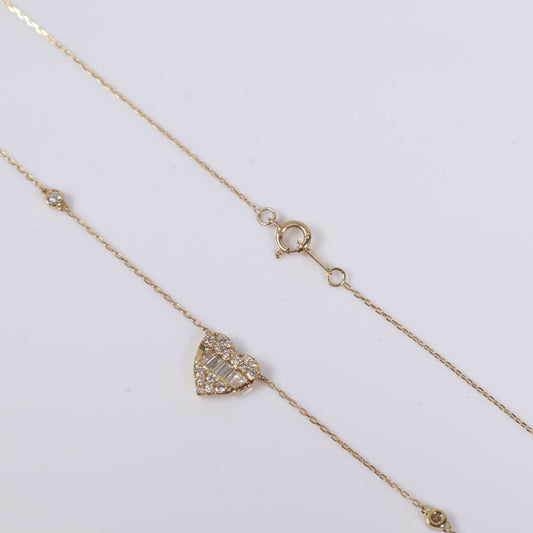 14K YG Diamond Little Heart Set Jewelry / 2gr / 1mm / 18in / 0.60Ct / VS2-SI / G-H