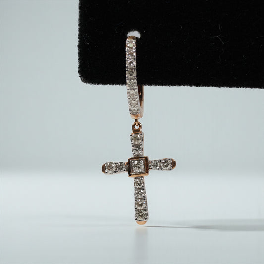 14K RG Diamond Cross Hoop Earrings / 2.38gr / / D-0.40Ct