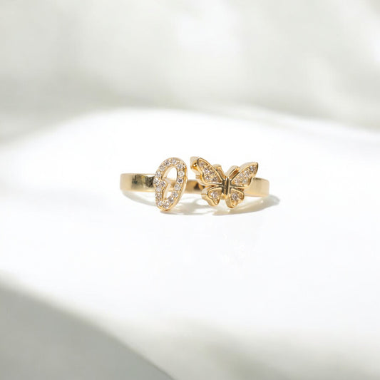 10K YG Diamond Butterfly - Letter O Rings / 2.21gr / Sz 6 1/4 / 0.08Wt Dia