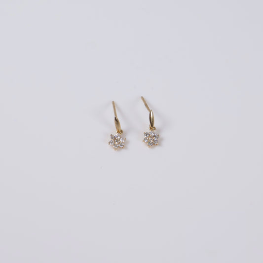 14K Yellow Gold White Flower Stud Earrings With Zircons / 0.48gr