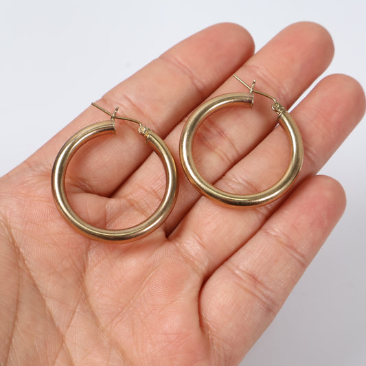 10K YG Plain Hoop Earrings / 3.2gr / 1.2in /