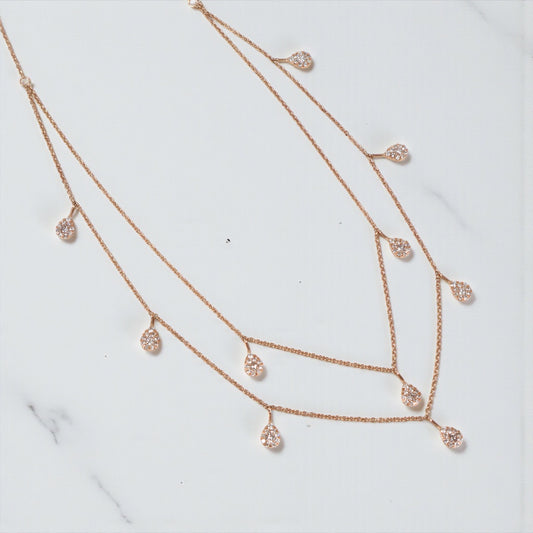 14K RG Diamond Double With Teardrop Pendants Chain / 5.75gr / 1.2mm / 18in-20in / D-0.90Ct