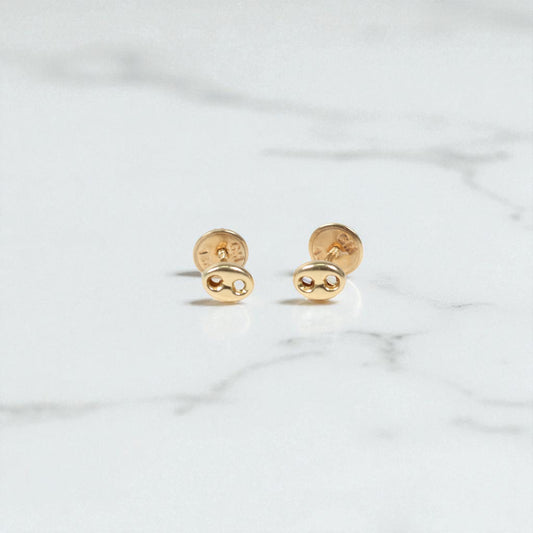 18K YG Little Modern Designer Link Stud Earrings / 0.43gr / 5mm /