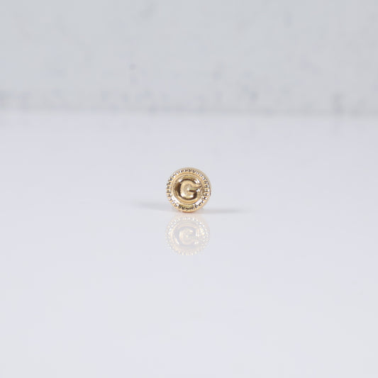 18K YG Letter G Mate Bordered Circle Ironwork / 0.37gr / 8mm /