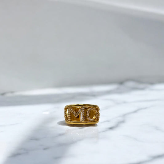 18K Yellow Gold Amor Ring With Zircons / 8gr / Size 6 3/4