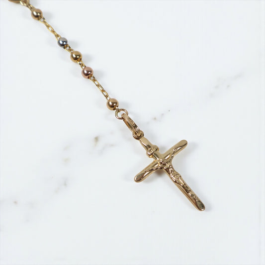14K 3 Tone Rosary - Smooth Balls Chain / 8.5gr / 3mm / 18in /