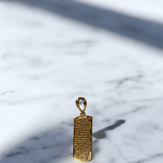 18K Yellow Gold Our Father Plate Pendant With Zircons / 4.88gr / 1.6in