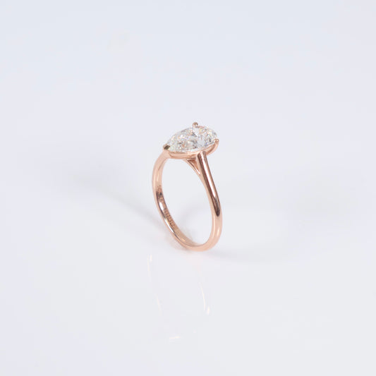 14K RG Lab Diamond Pear Cut Brilliant With Certificate Engagement Ring / 3gr / Sz 7 / 2.01Ct Lab / E / VVS 2