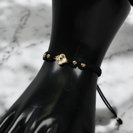 18K YG Diamond Cut Clover- Diamond Cut Balls Bracelet Tejido / 1.22gr / Adjustable /