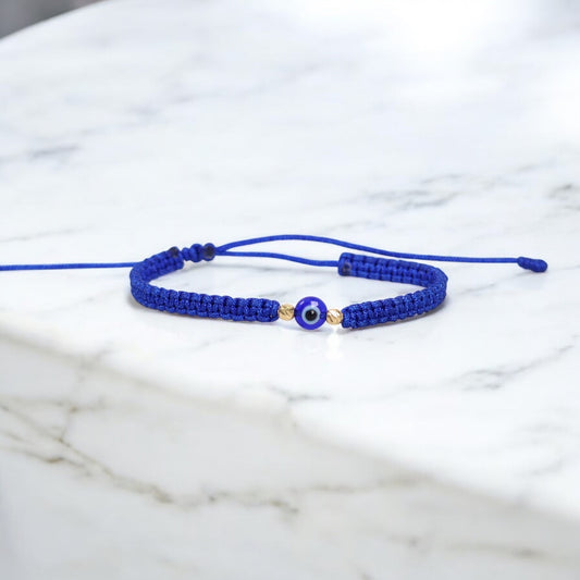 18K YG Evil Eye - Diamond Cut Balls Bracelet Tejido / 0.12gr / Adjustable /
