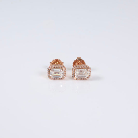 14K RG Lab Diamond Emerald Cut Stud Earrings / 2.45gr / 9mm / 2.50Ct / VS / F