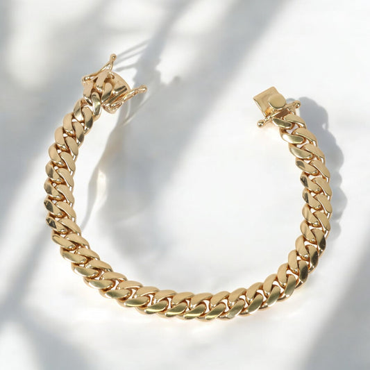 10K YG Micro Cuban Links Bracelet / 54.9gr / 10mm / 8.5in /