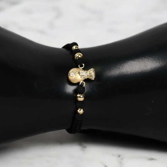 18K YG Money Bag-Diamond Cut Balls-Smooth Balls Bracelet Tejido / 1.4gr / Adjustable /