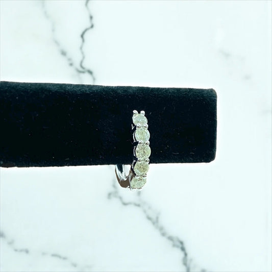 14K White Gold Diamond Luxury Hoop Earrings 0.85Ct Dia / 2.37gr