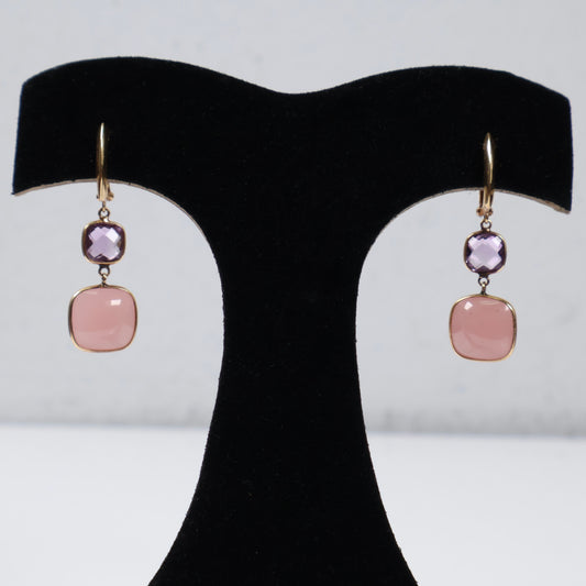 14K Yellow Gold Luxury Rose Stone Stud Earrings / 3.4gr