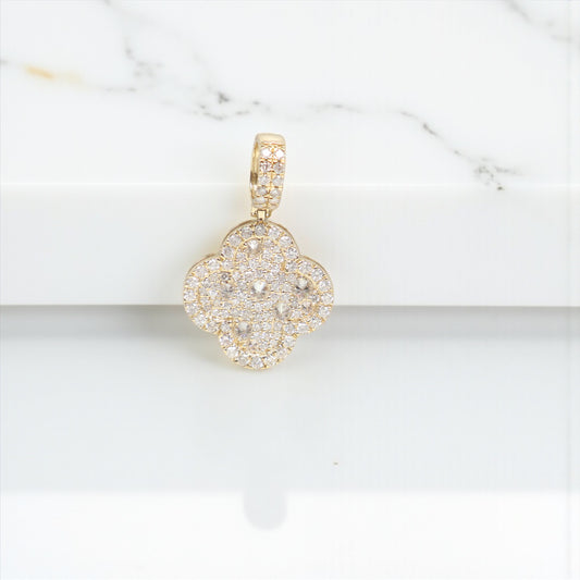 14K YG Reverse Diamond Clover Pendant / 2.95gr / 1in / D-1.30Ct
