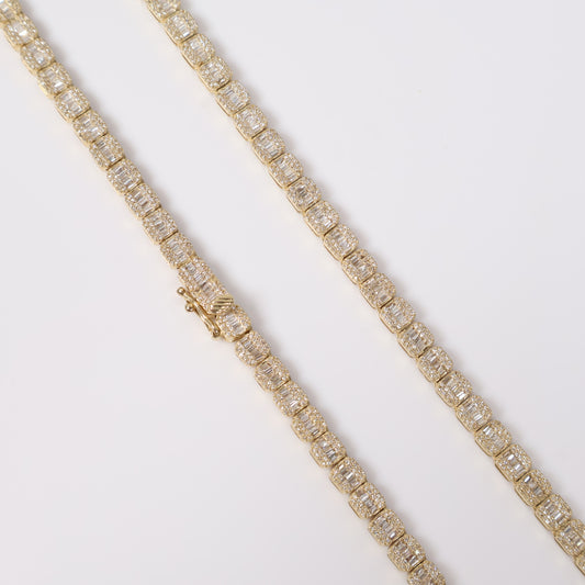 10K YG Diamond Baguette Square Luxury Chain / 22.3gr / 5mm / 17in / D-5Ct