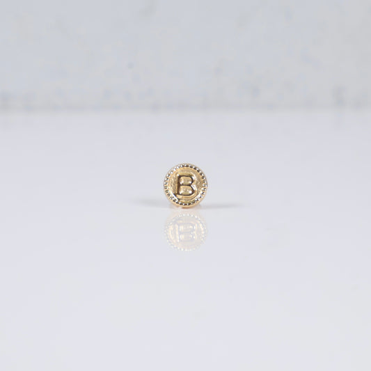 18K YG Letter B Mate Boraded Circle Ironwork / 0.37gr / 8mm /