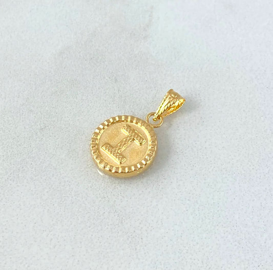 18K Yellow Gold Letter I Mate Pendant Bordered Circle / 0.56gr / 0.3in