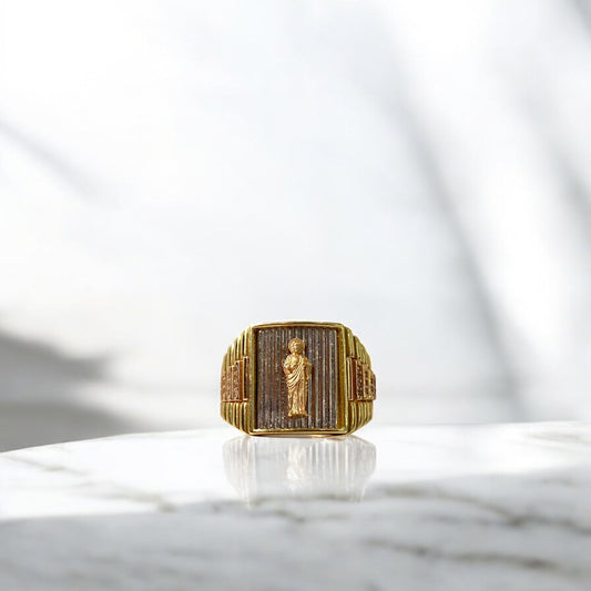 14K Three Colour Gold San Judas Ring With Zircons / 9.1gr / Size 10