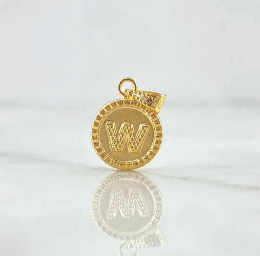 18K Yellow Gold Letter W Pendant Bordered Circle / 0.63gr / 0.3in