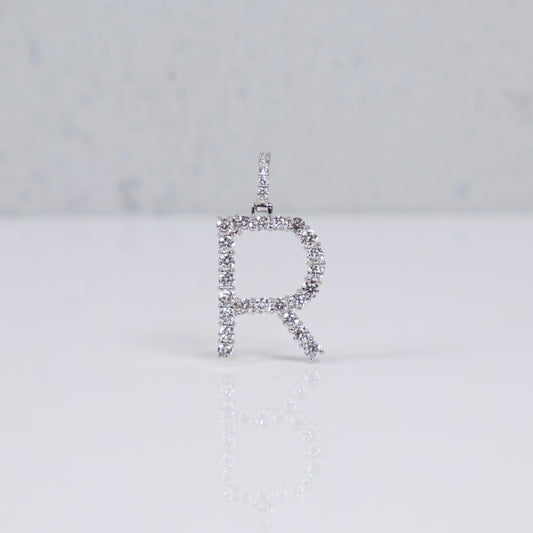 14K WG Lab Diamond Letter R Pendant / 1.27gr / 1in / 0.68 CTTW Lab VS / E-F