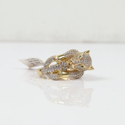 Panther Ring 10K Yellow Gold With Zirconia / 10,4gr / Size 8