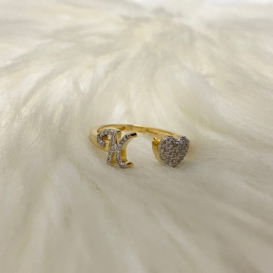 10K Yellow Gold Diamond Heart - Letter K Ring 0.18Ct Dia / 1.8gr / Size 6.5