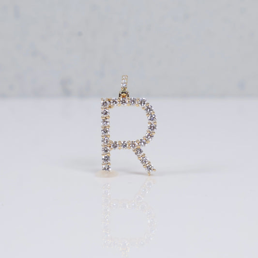 14K YG Lab Diamond Letter R Pendant / 1.23gr / 1in / 0.68 CTTW Lab VS / E-F