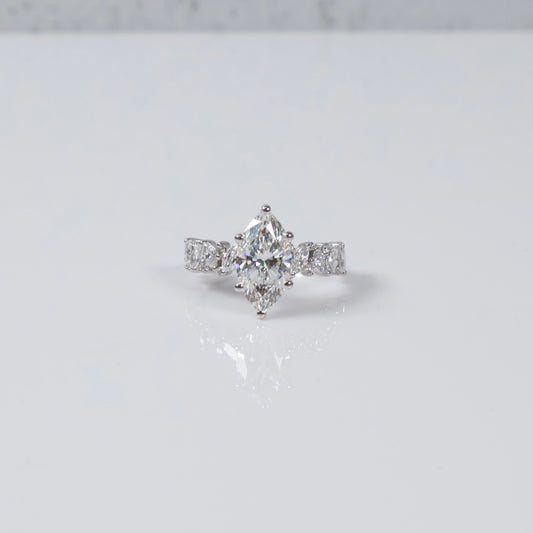 14K WG Lab Diamond Marquise Brilliant With Certificate Engagement Ring / 3.82gr / Sz 7 / 3.52 CTTW Lab VS / E-F