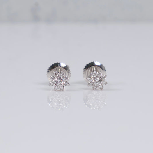 14K WG Lab Diamond Mini Petal Flower Stud Earrings / 0.72gr / 5mm / 0.25 CTTW Lab VS / E-F