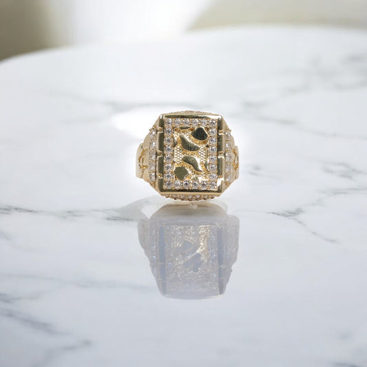10K YG Nugget Rings / 4.34gr / Sz 9 / White Zircons