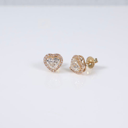 14K YG Lab Diamond Heart Stud Earrings / 3.1gr / 10mm / 2.50Ct Lab / VS / F