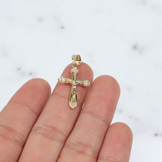 10K YG Cross Pendant / 1.36gr / 1.1in / With White Zircons
