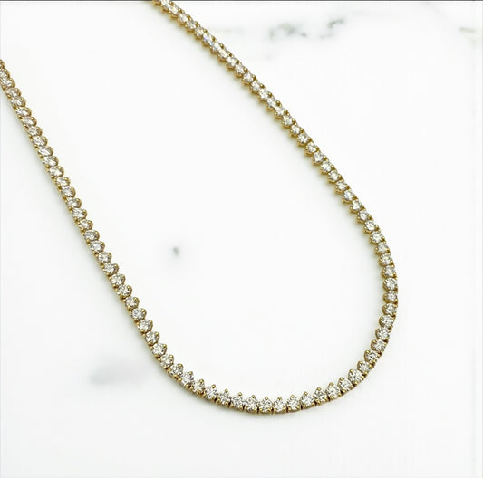 14K Yellow Gold Tennis Chain 14.19Ct Dia Lab Vs / 17.46gr / 3.7mm / 18in