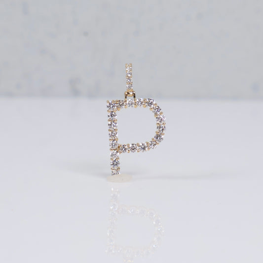 14K YG Lab Diamond Letter P Pendant / 1.12gr / 1in / 0.6 CTTW Lab VS / E-F